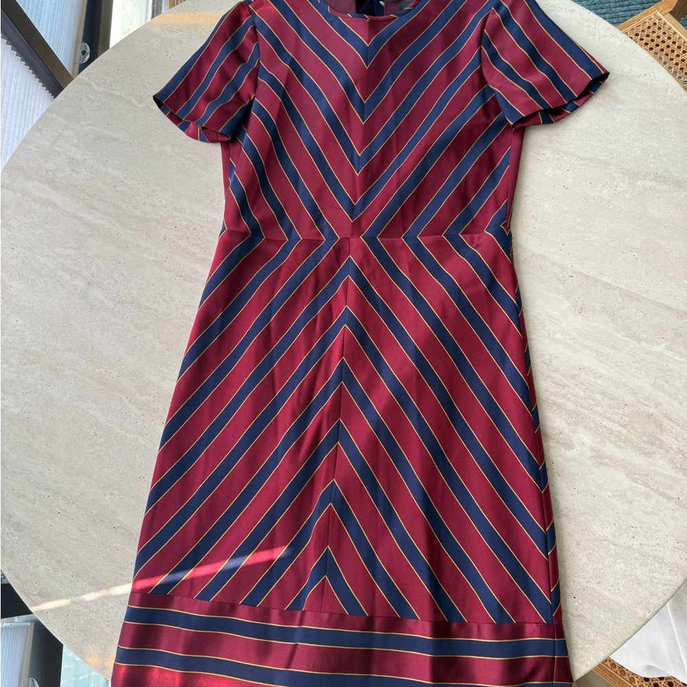 J. Crew Collection Navy Burgundy Sheath Silk Dress Short Sleeve